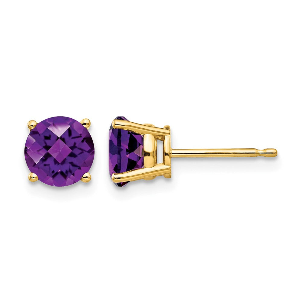 14k 6mm Amethyst Checker Earrings