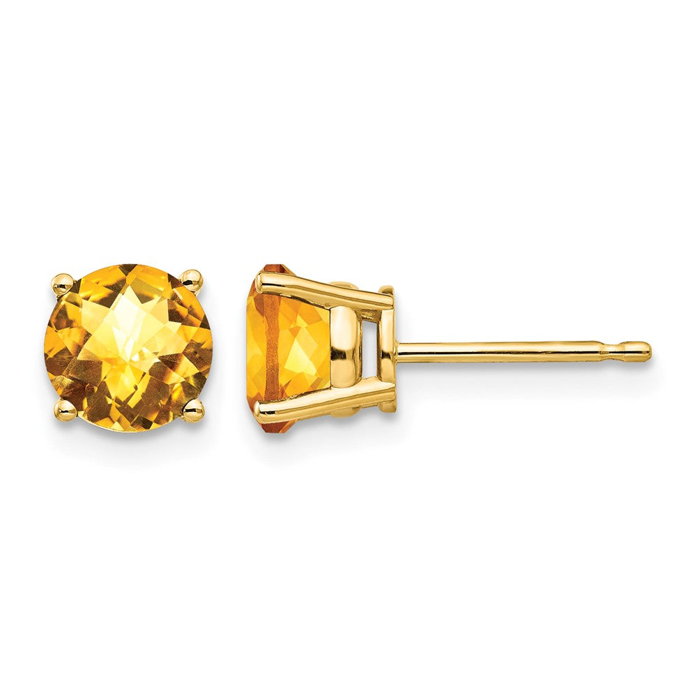14k 6mm Citrine Checker Earrings