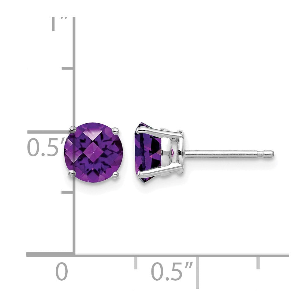 14k White Gold 6mm Amethyst Checker Earrings