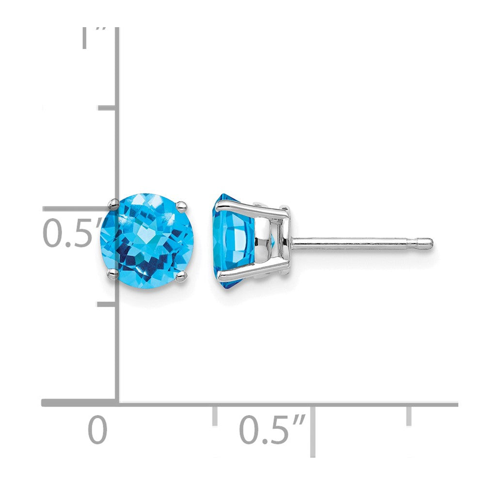 14k White Gold 6mm Blue Topaz Checker Earrings