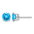 14k White Gold 6mm Blue Topaz Checker Earrings