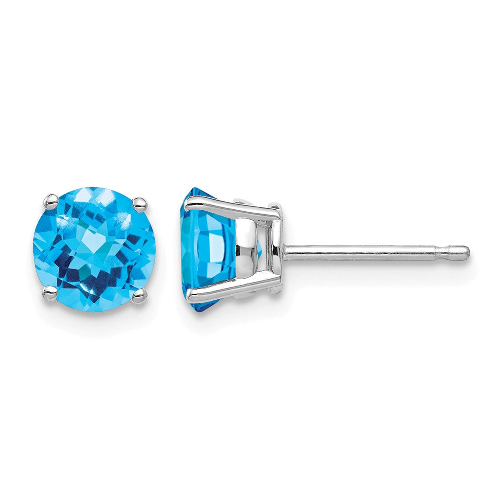 14k White Gold 6mm Blue Topaz Checker Earrings