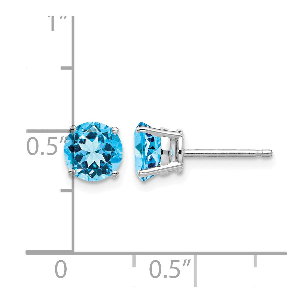 14k White Gold 6mm Blue Topaz Earrings