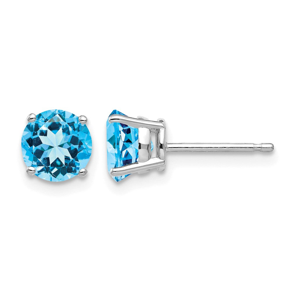 14k White Gold 6mm Blue Topaz Earrings