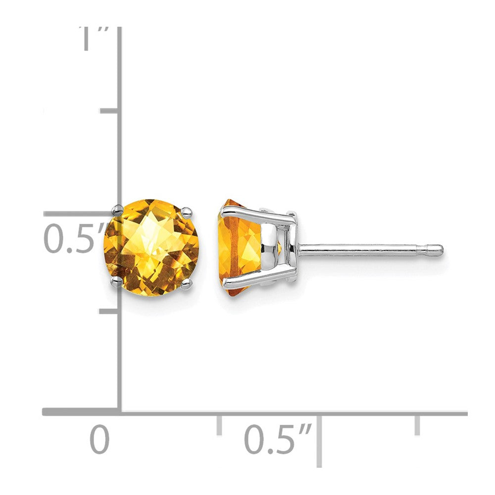 14k White Gold 6mm Citrine Checker Earrings