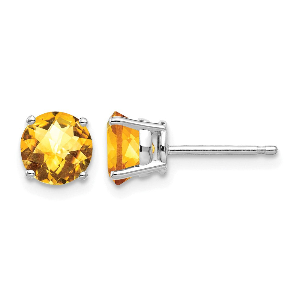 14k White Gold 6mm Citrine Checker Earrings