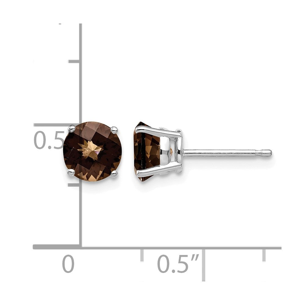 14kw 6mm Round Checker-Cut Smoky Quartz Earrings