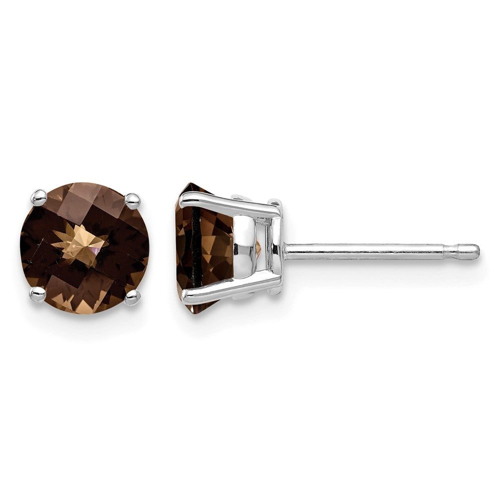 14kw 6mm Round Checker-Cut Smoky Quartz Earrings