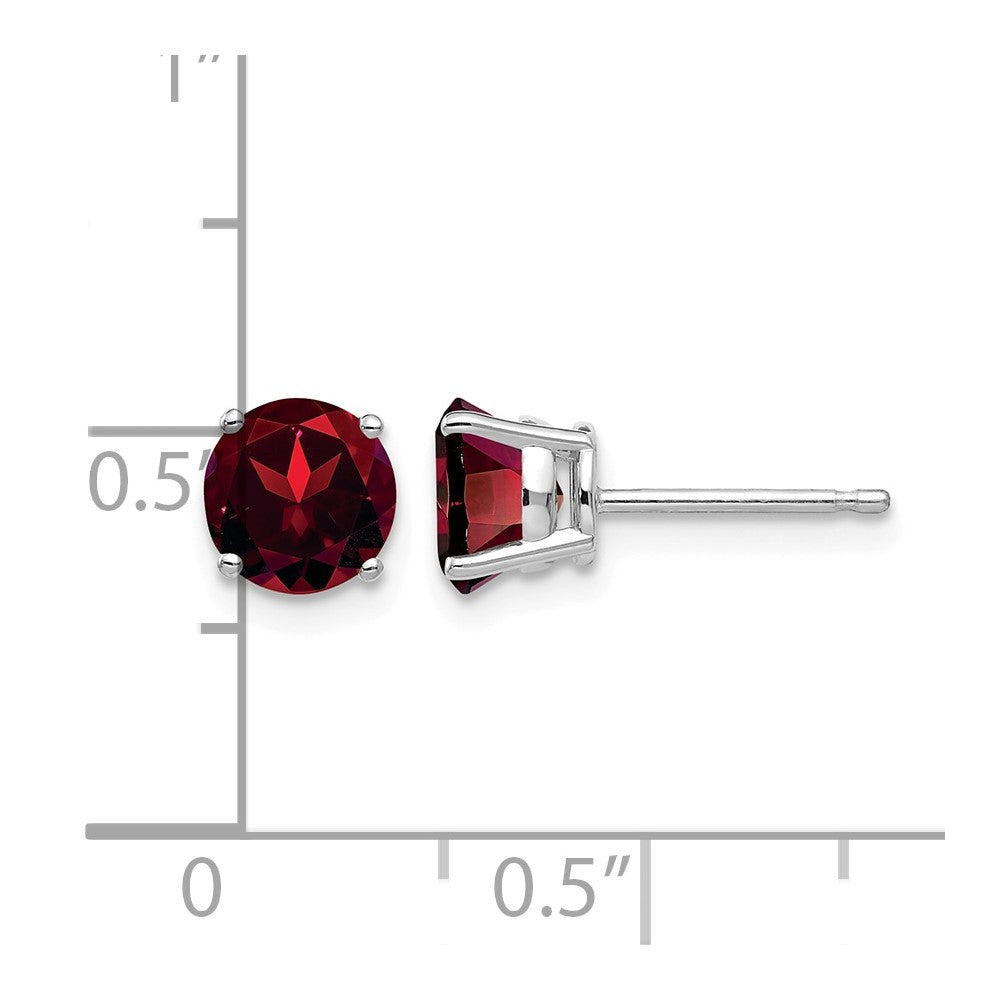14k White Gold 6mm Garnet Earrings