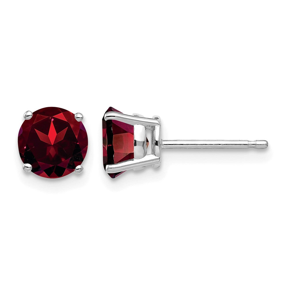 14k White Gold 6mm Garnet Earrings