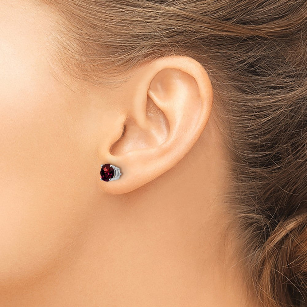 14k White Gold 6mm Garnet Checker Earrings