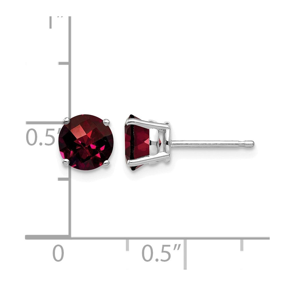 14k White Gold 6mm Garnet Checker Earrings