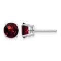 14k White Gold 6mm Garnet Checker Earrings