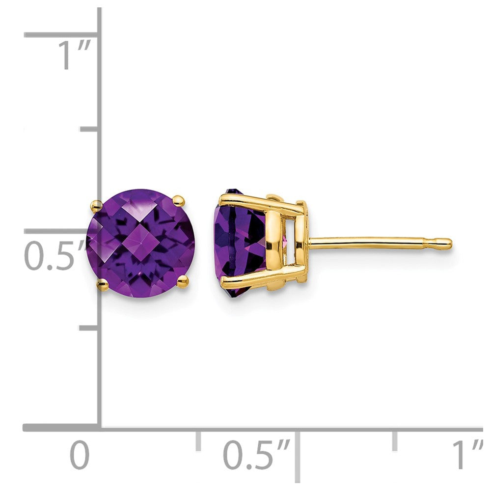 14k 7mm Amethyst Checker Earrings