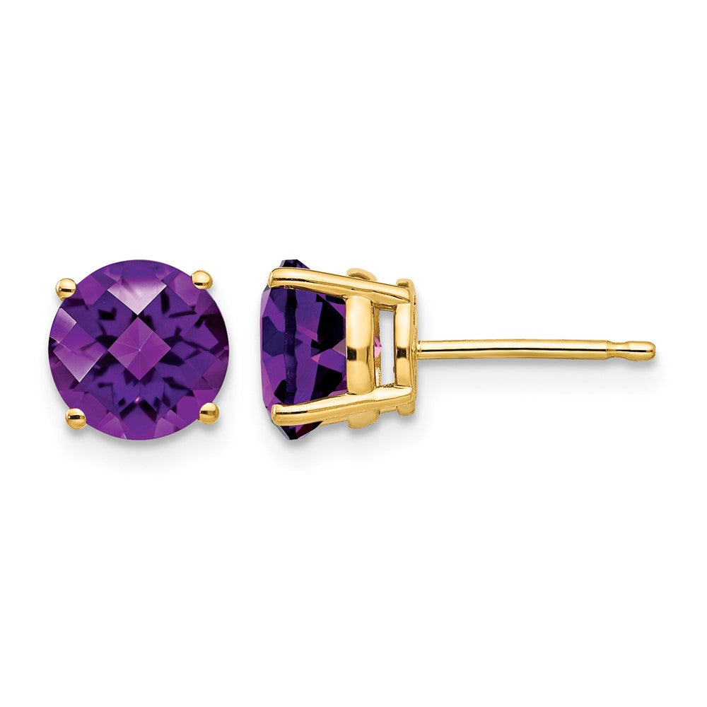 14k 7mm Amethyst Checker Earrings