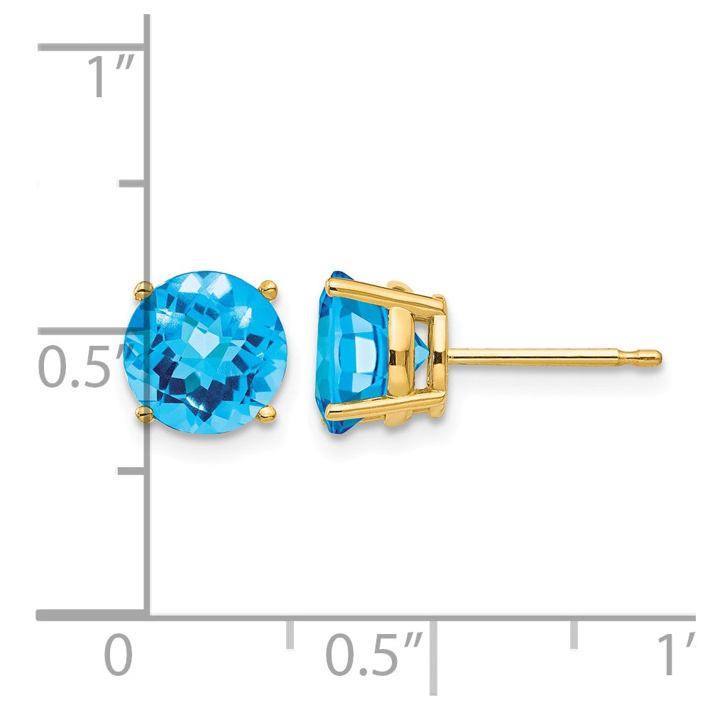 14k 7mm Blue Topaz Checker Earrings