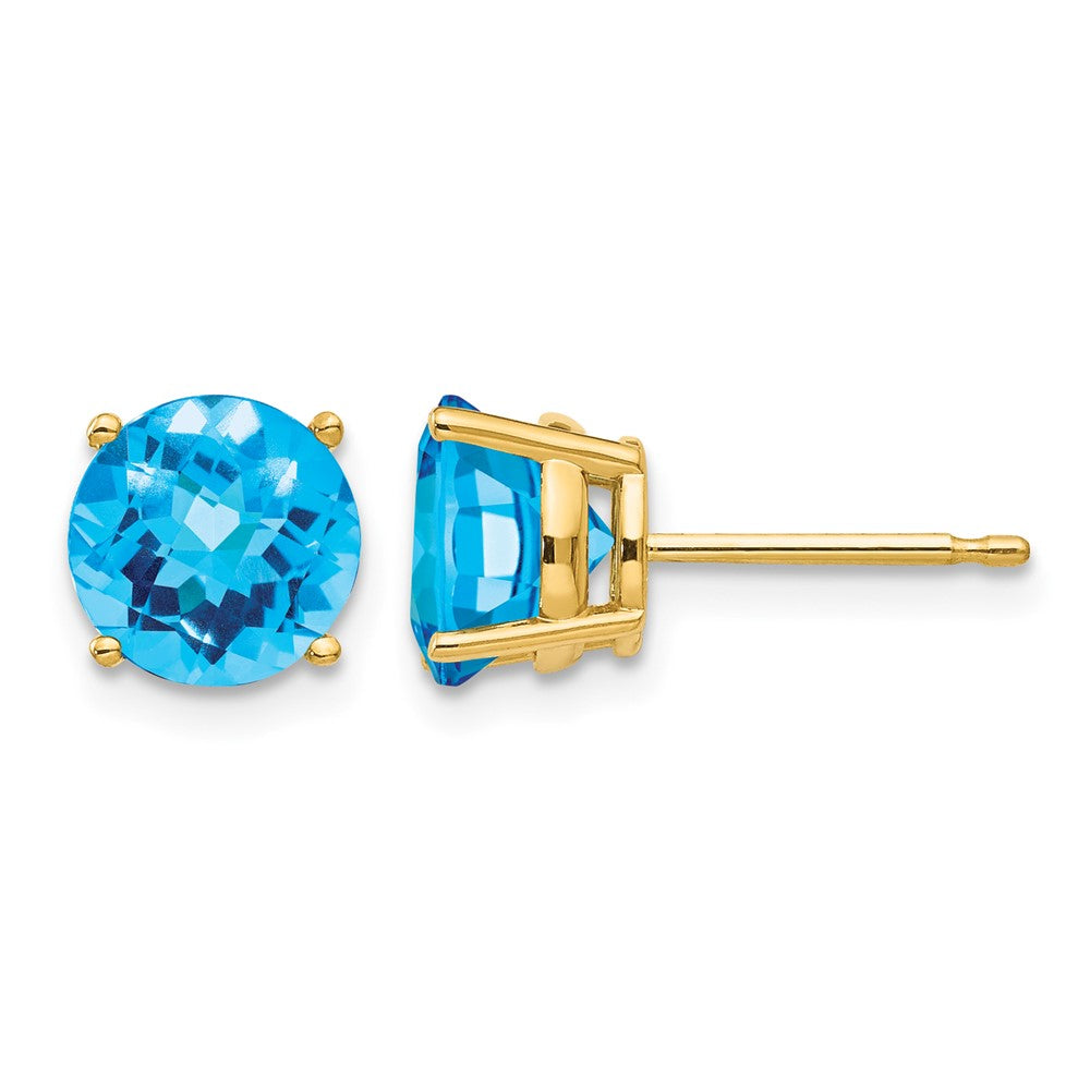 14k 7mm Blue Topaz Checker Earrings