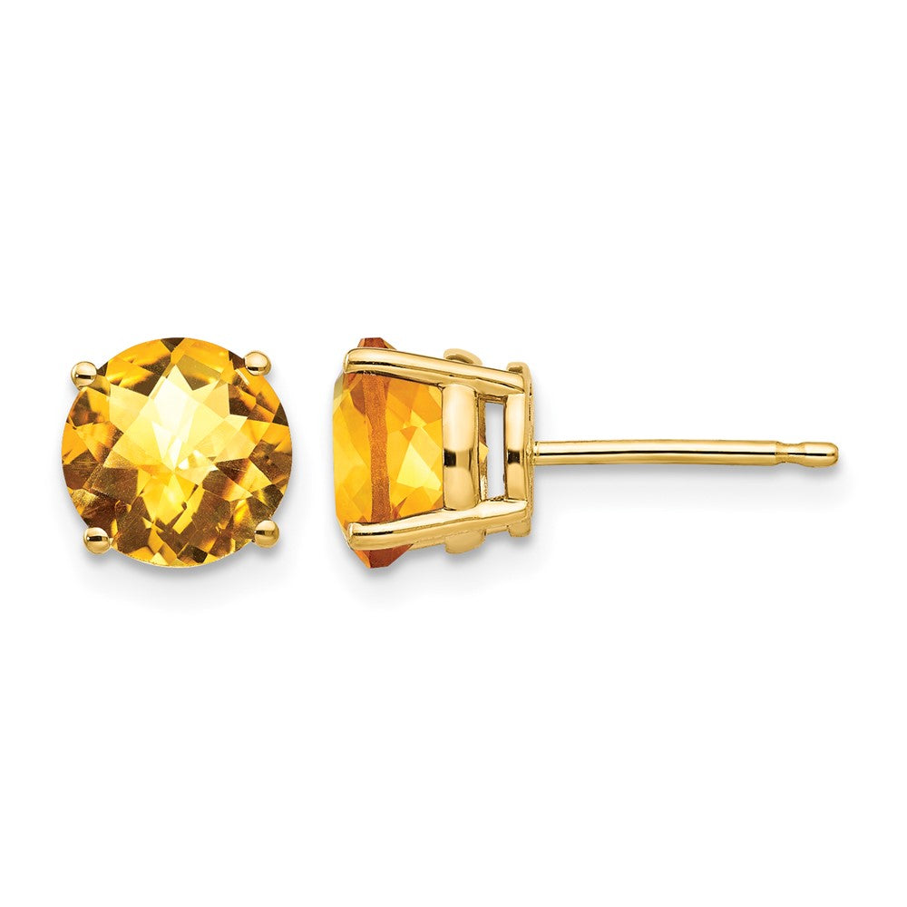 14k 7mm Citrine Checker Earrings