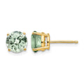14k 7mm Round Checker-Cut Green Quartz Earrings