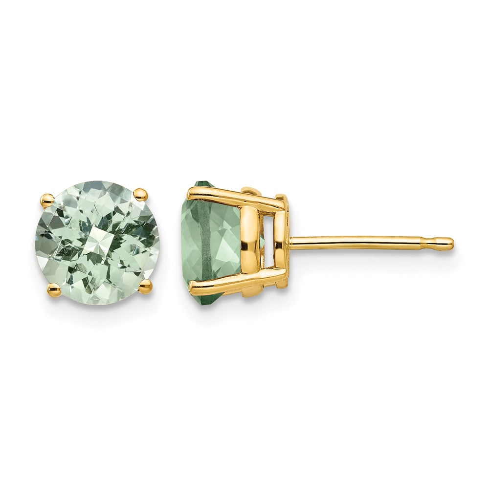 14k 7mm Round Checker-Cut Green Quartz Earrings