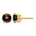 14k 7mm Round Checker-Cut Smoky Quartz Earrings
