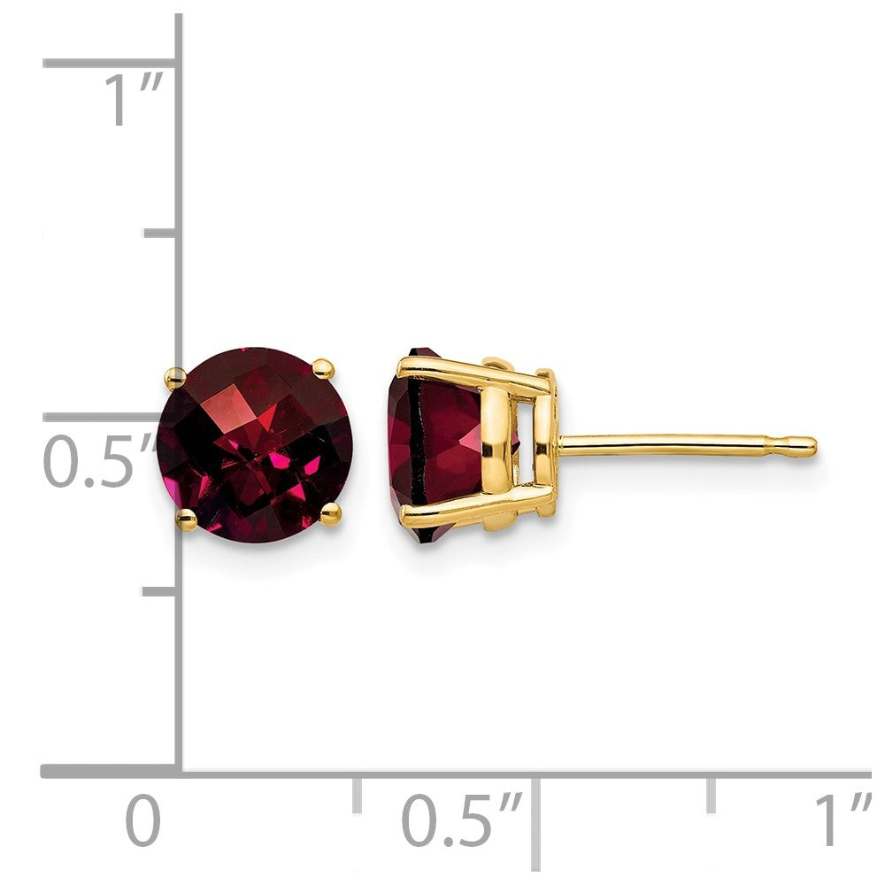 14k 7mm Garnet Checker Earrings
