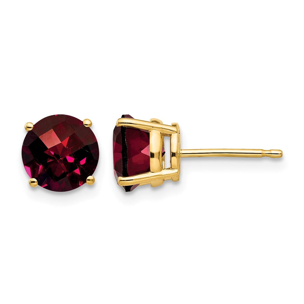 14k 7mm Garnet Checker Earrings