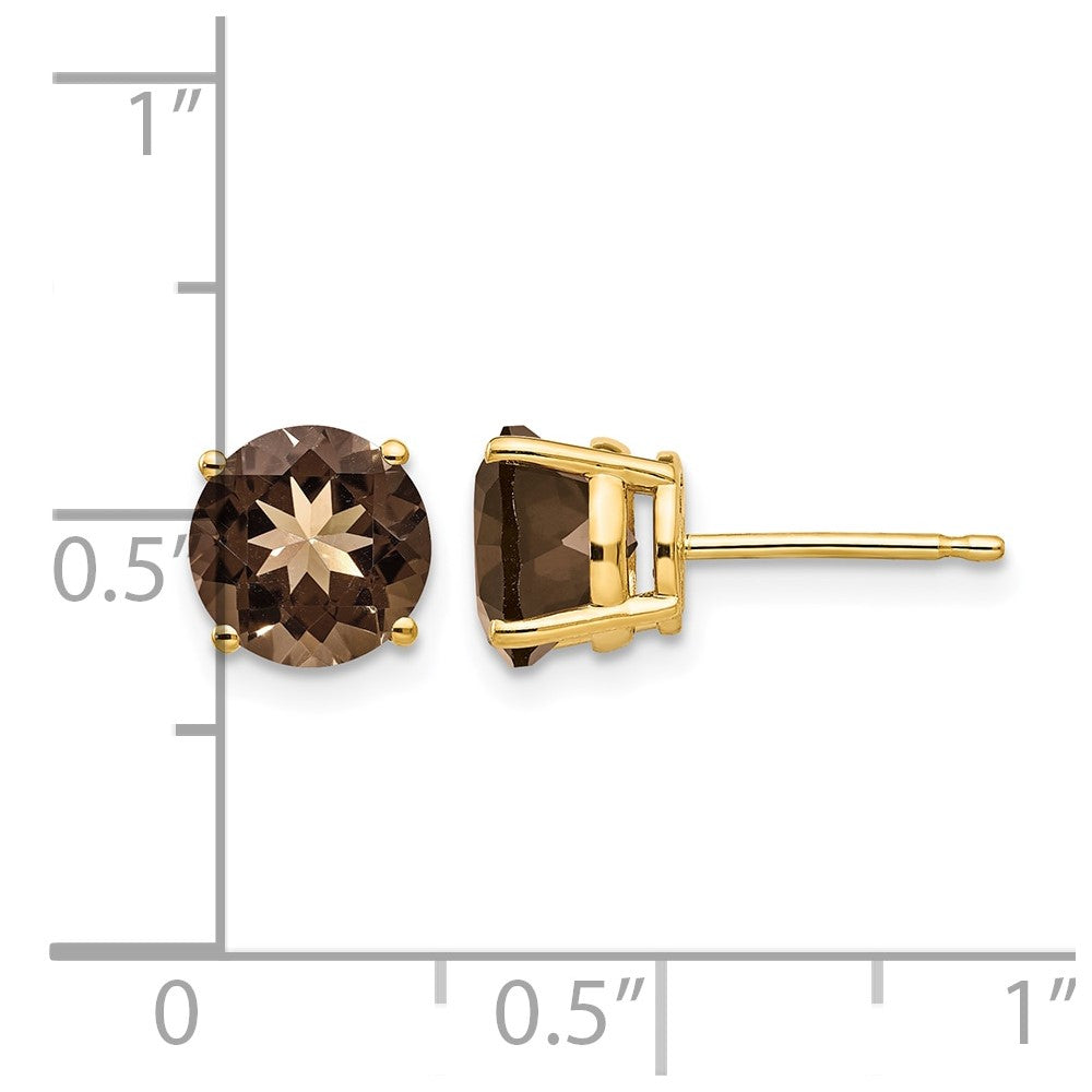 14k 7mm Round Smoky Quartz Earrings