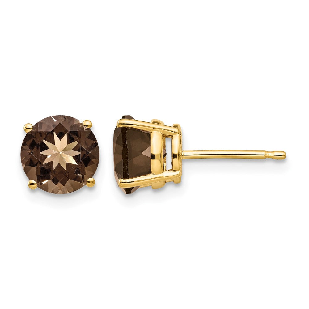 14k 7mm Round Smoky Quartz Earrings