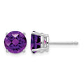 14k White Gold 7mm Amethyst Checker Earrings