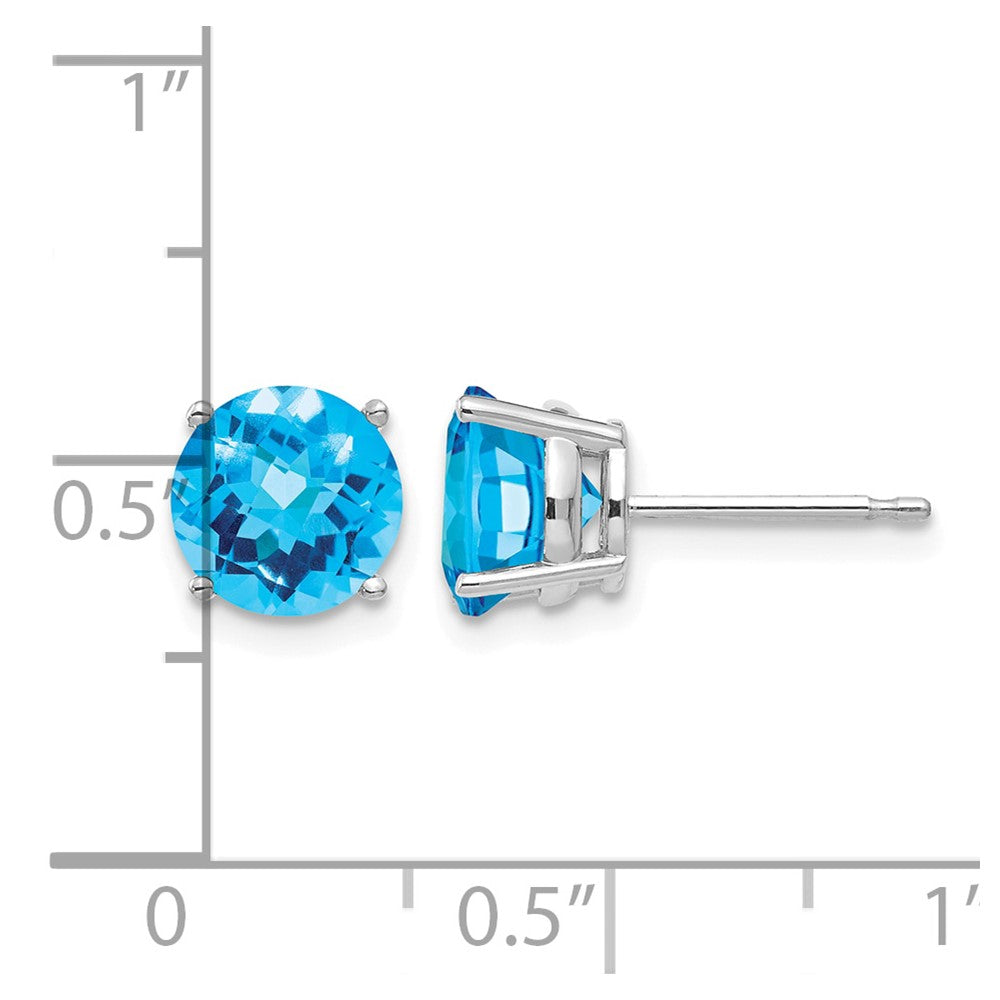 14k White Gold 7mm Blue Topaz Checker Earrings