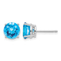 14k White Gold 7mm Blue Topaz Checker Earrings