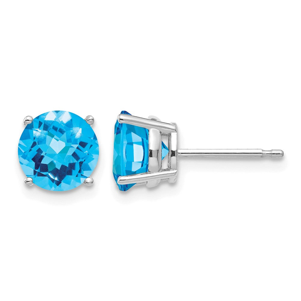 14k White Gold 7mm Blue Topaz Checker Earrings