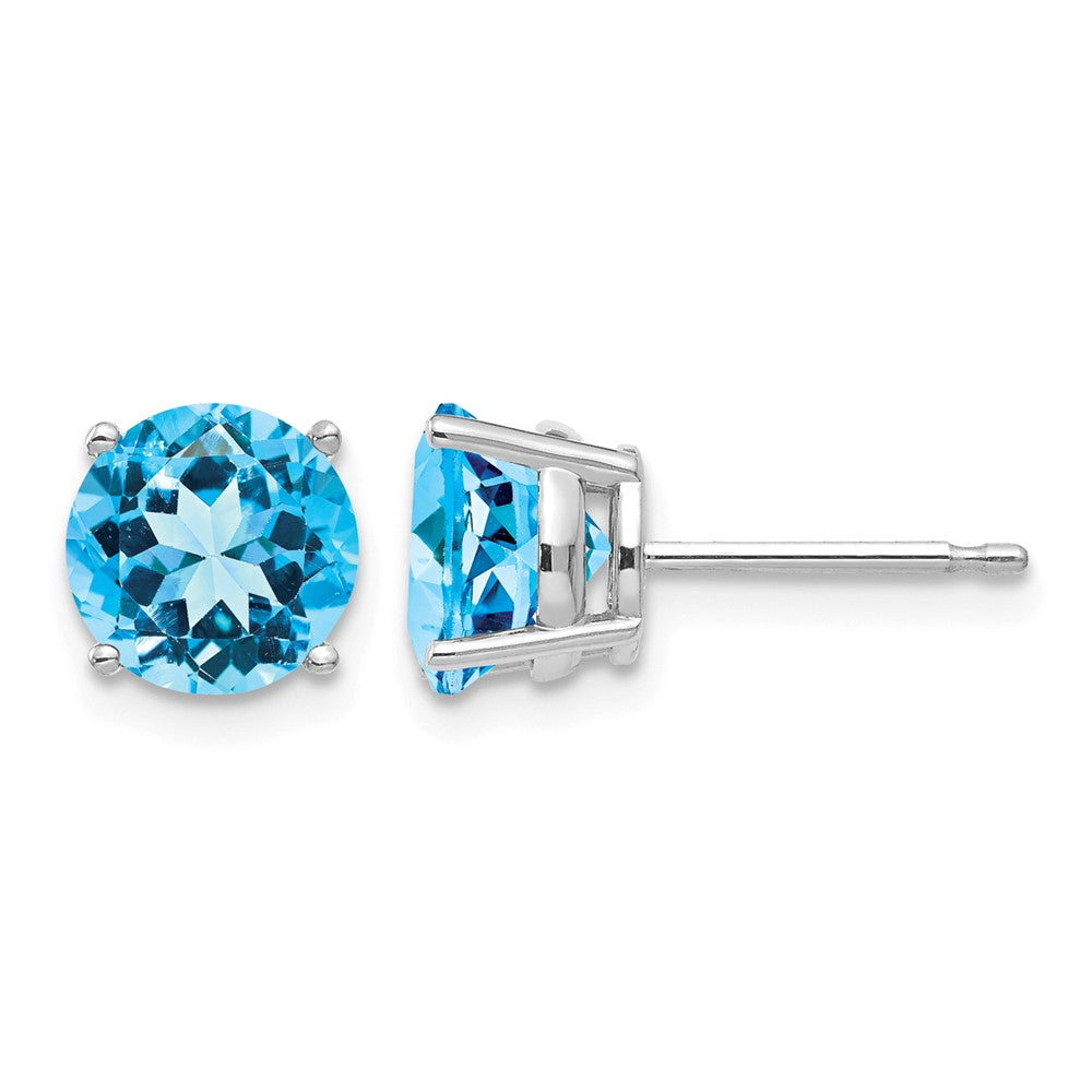 14k White Gold 7mm Blue Topaz Earrings