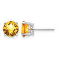 14k White Gold 7mm Citrine Checker Earrings