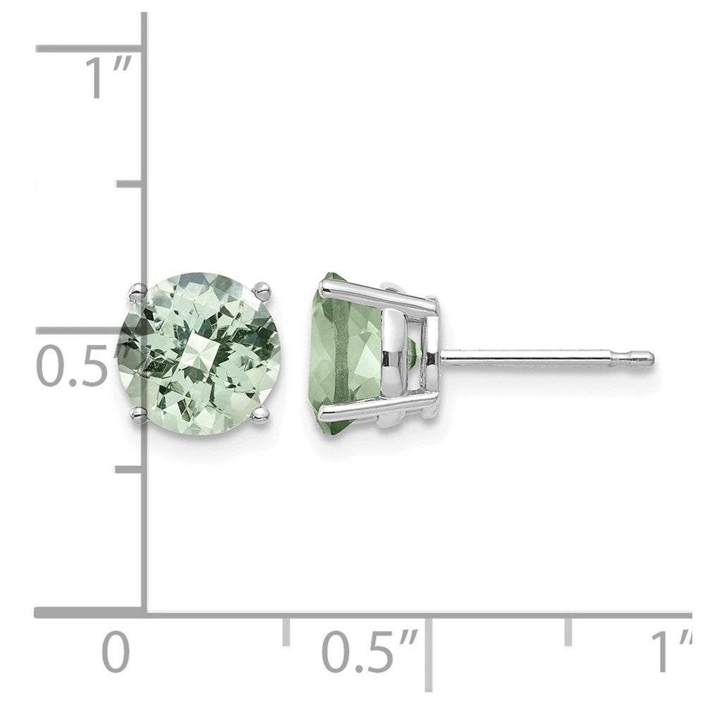 14kw 7mm Round Checker-Cut Green Quartz Earrings