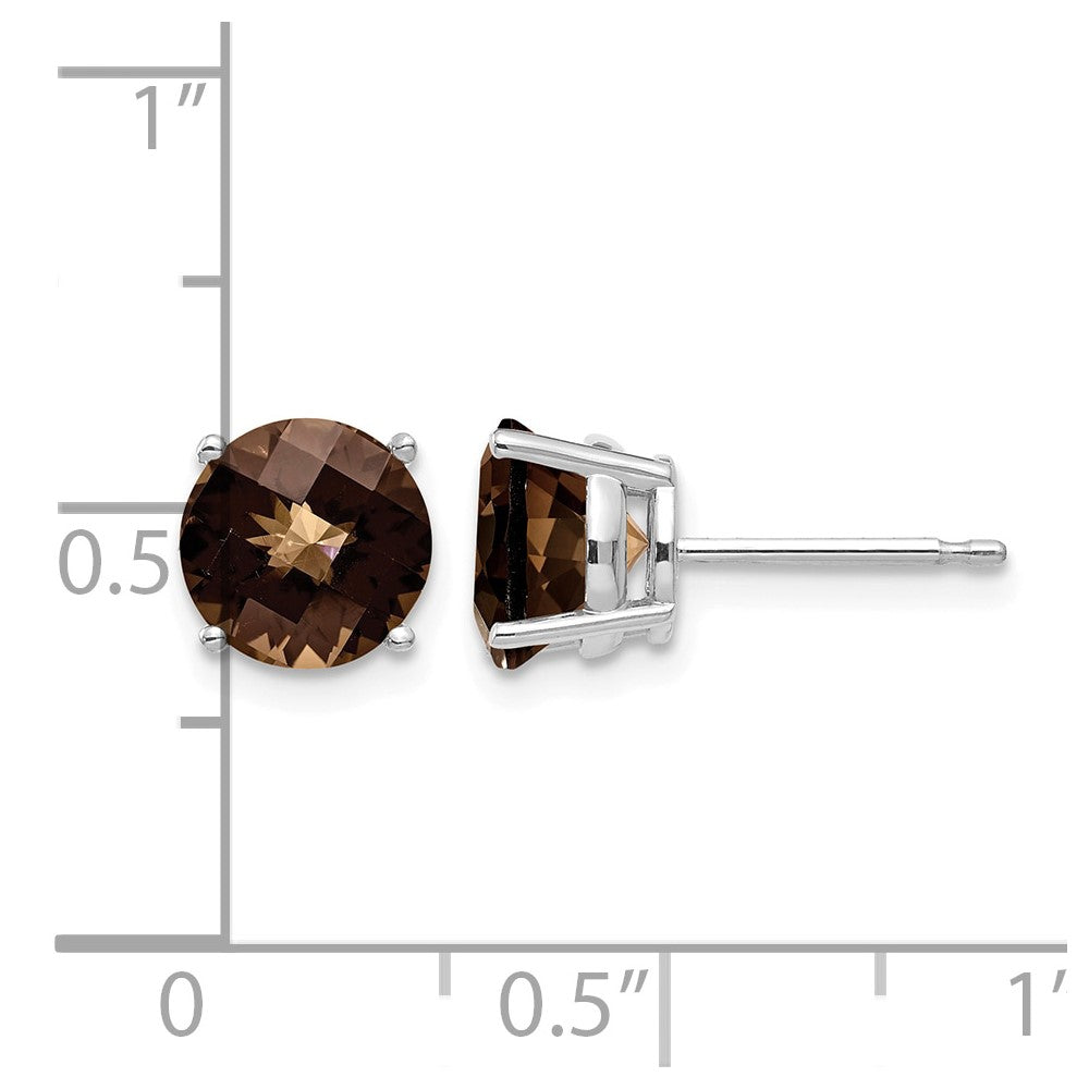 14kw 7mm Round Checker-Cut Smoky Quartz Earrings
