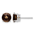14kw 7mm Round Checker-Cut Smoky Quartz Earrings