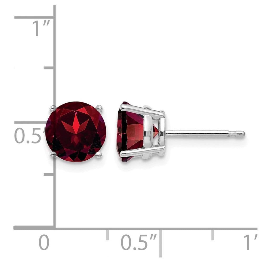 14k White Gold 7mm Garnet Earrings