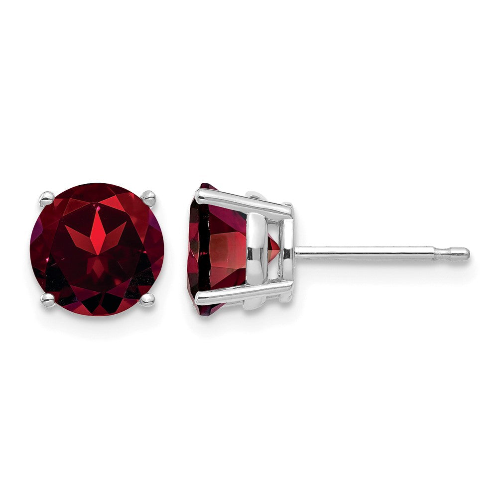 14k White Gold 7mm Garnet Earrings