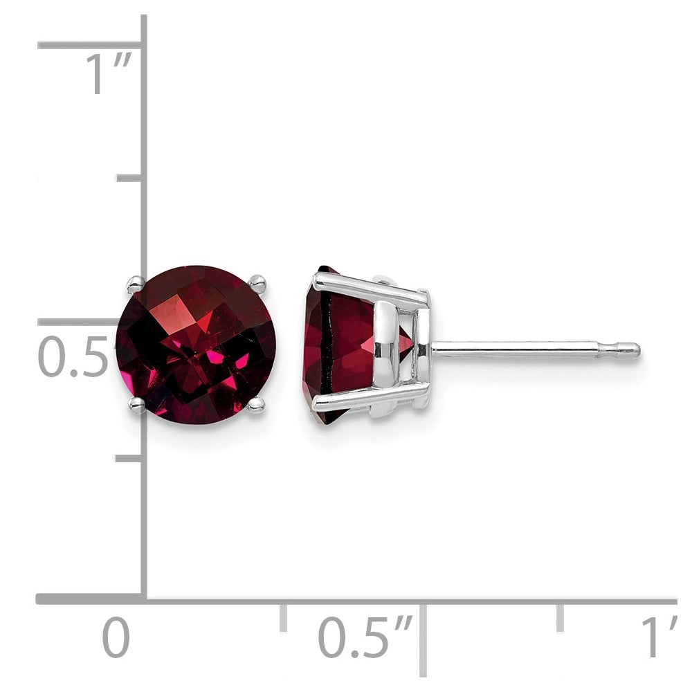 14k White Gold 7mm Garnet Checker Earrings