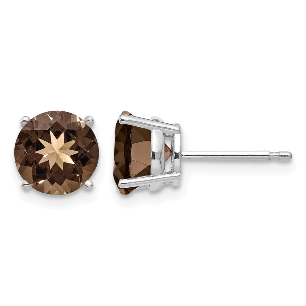 14kw 7mm Round Smoky Quartz Earrings