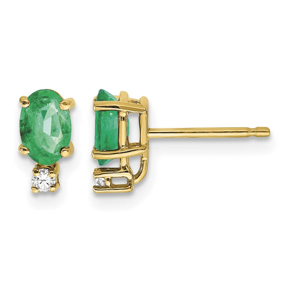 14k 6x4mm Oval Emerald AAA Diamond Earrings