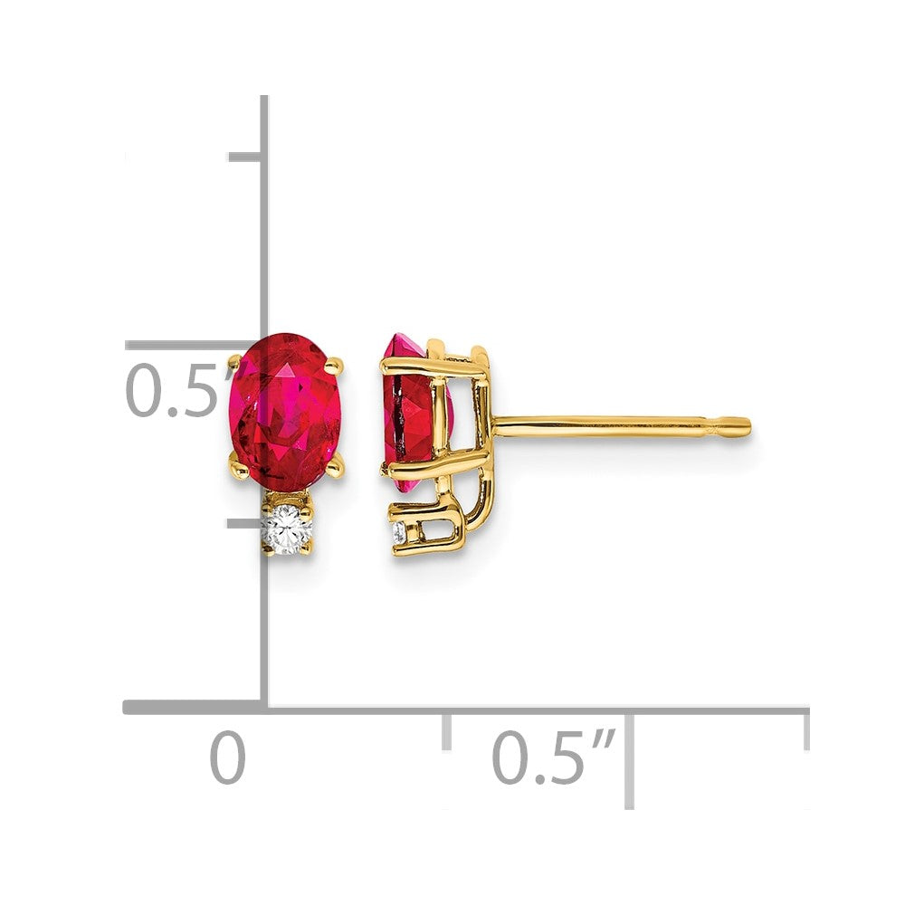 14k 6x4mm Oval Ruby AA Diamond Earrings