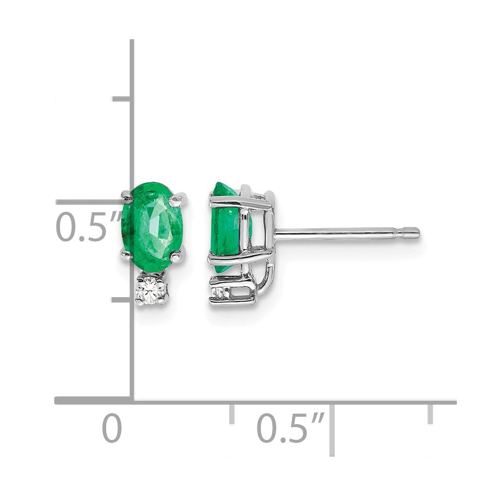 14k White Gold 6x4mm Oval Emerald A Diamond Earrings