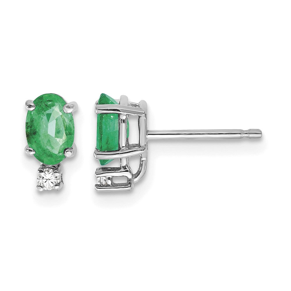 14k White Gold Emerald and Diamond Post Earrings