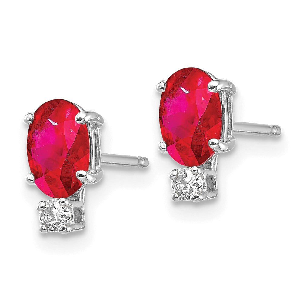 14k White Gold 6x4mm Oval Ruby VS Diamond Earrings