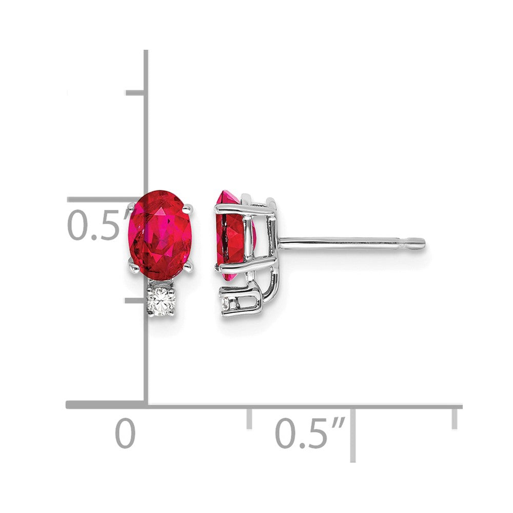 14k White Gold 6x4mm Oval Ruby & AAA Diamond Earrings