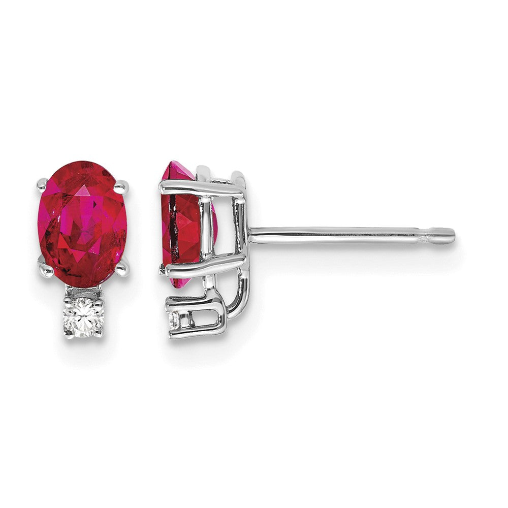 14k White Gold 6x4mm Oval Ruby & AAA Diamond Earrings