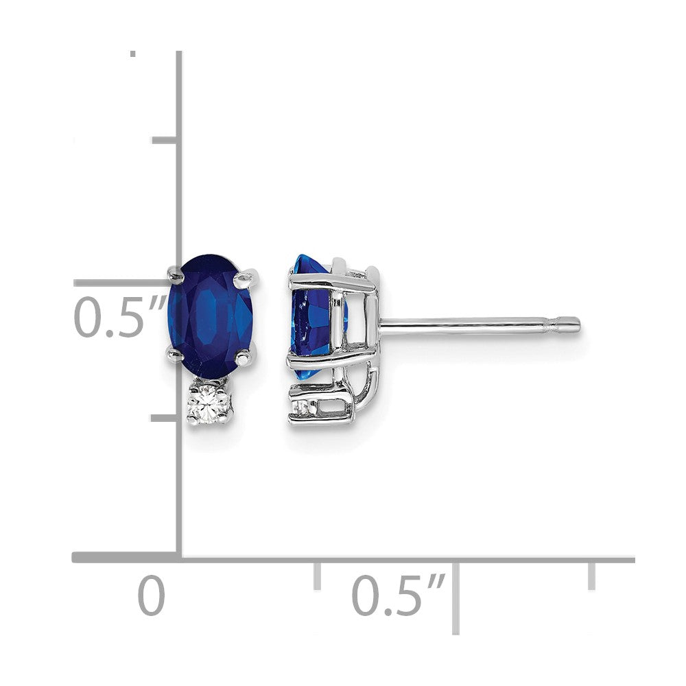 14k White Gold 6x4mm Oval Sapphire VS Diamond Earrings